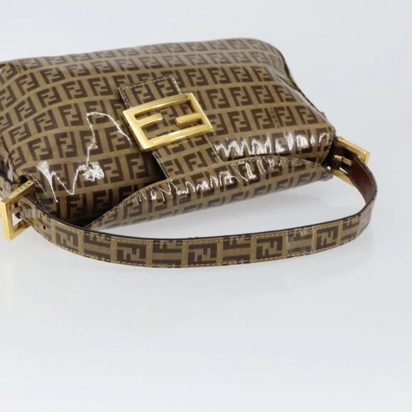 FENDI Zucchino Canvas Mamma Baguette Shoulder Bag Beige Gold Auth ep11341 - Picture 8 of 16